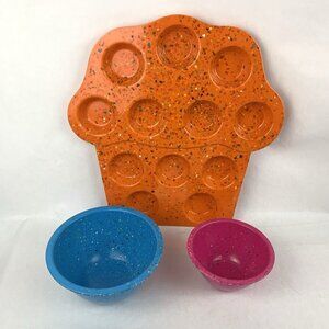 ZAK! Designs Confetti Melamine Nesting Mixing Bowls + Cupcake Serving Tray